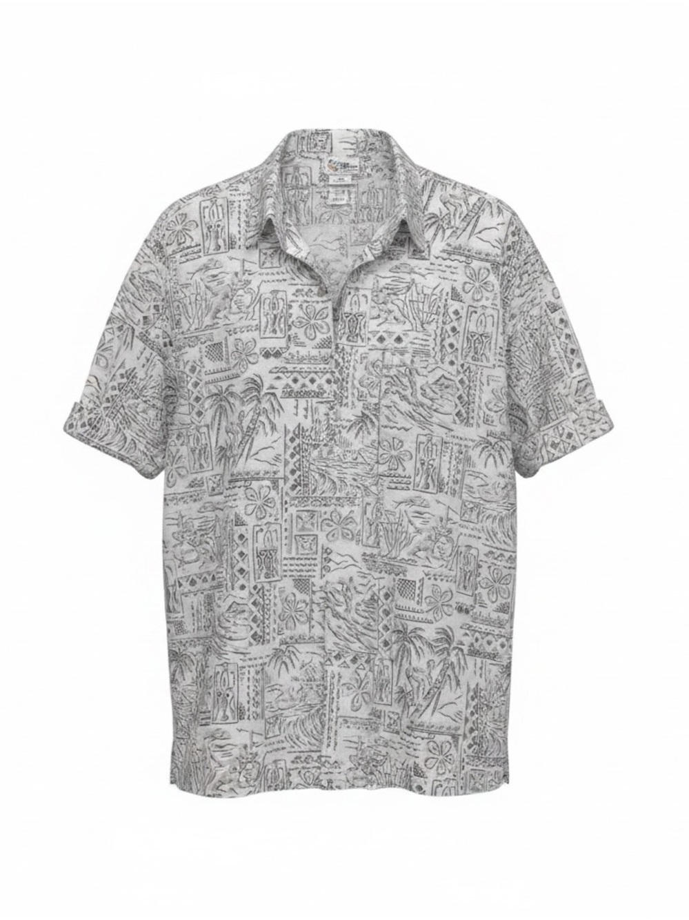 reyn spooner White and tan beige vintage Tropical Print Camp Shirt Hawaiian